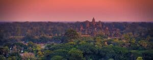 En bild på Angkor Wat i solnedgång