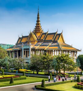 En bild på det kungliga palatset i Phnom Penh